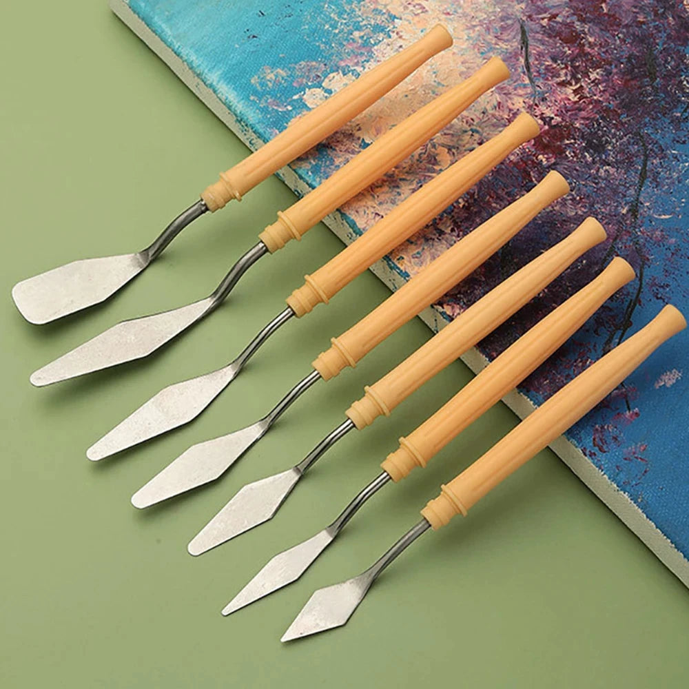 7/14Pcs Edelstahl Ölgemälde Messer Set Künstler Handwerk Spachtel Palette Messer Mischen Messer Schaber Kunst Werkzeuge