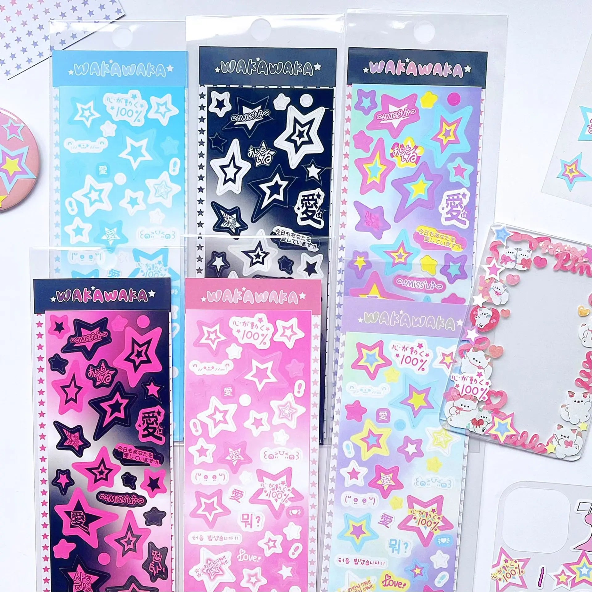 1 Blatt niedliche bunte Sternmuster-Aufkleber, DIY-Scrapbooking-Aufkleber, Kpop Idol, Fotokarte, Deko-Materialien, koreanischer Stil
