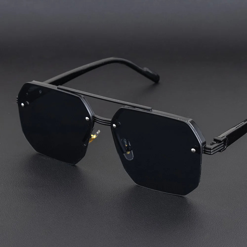 Herren-Sonnenbrille aus Metall, quadratisch, halber Rahmen, Reisnägel, lässige Trendbrille, Persönlichkeit, Retro-Mode, Outdoor-Sportbrille