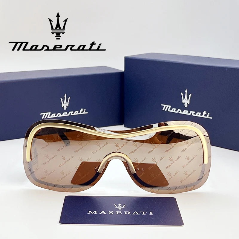MASERATI Sonnenbrille, neue modische Schutzbrille, stilvolle, ungerahmte Metallrand-Sonnenbrille für Männer und Frauen, coole Pose, trendiges Design 10785