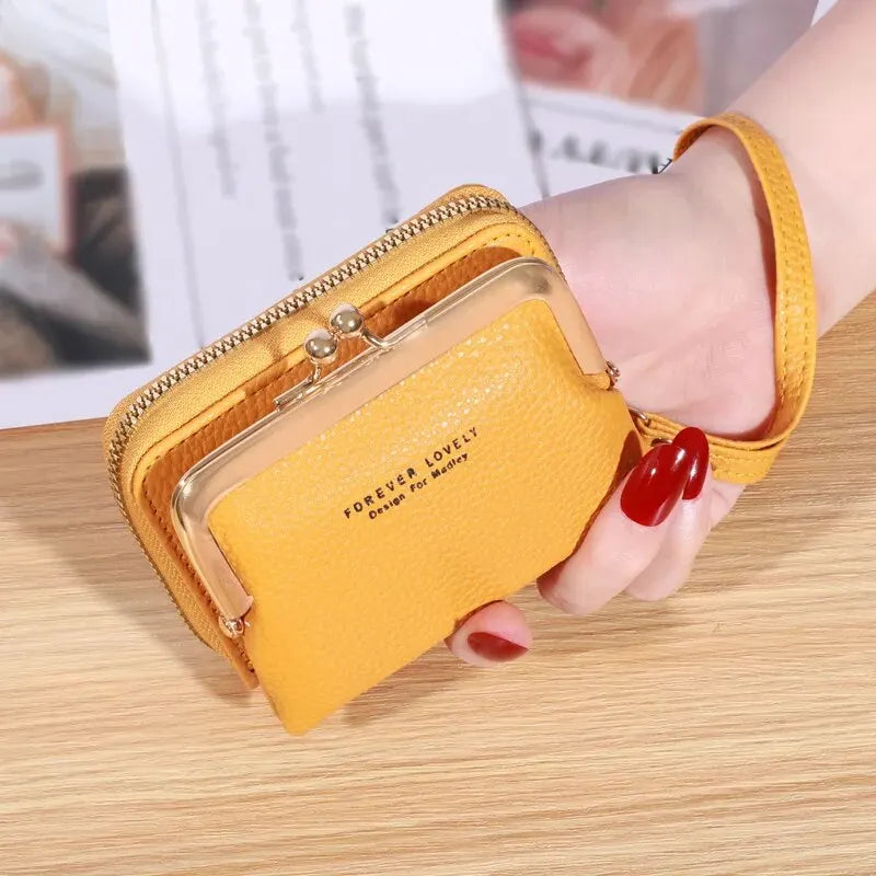 Kleine kreditkarten tasche für frauen, multifunktion ale kuss schloss brieftasche, mode reiß verschluss münzen geldbörse