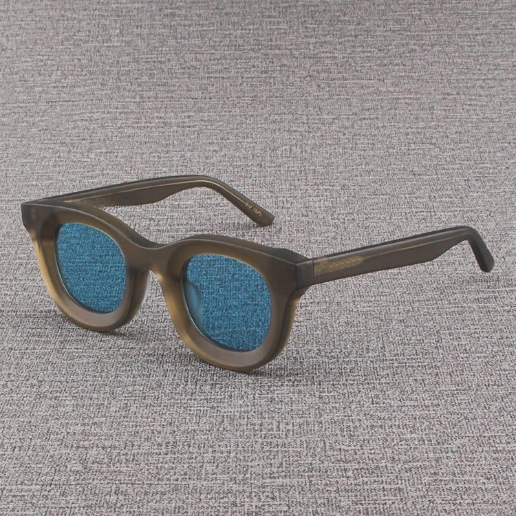 2024 Retro-Sonnenbrille für Damen und Herren, modisch, Acetat, quadratisch, grau, grüner Rahmen, matt gefrostet, UV400, handgefertigte Sonnenbrille