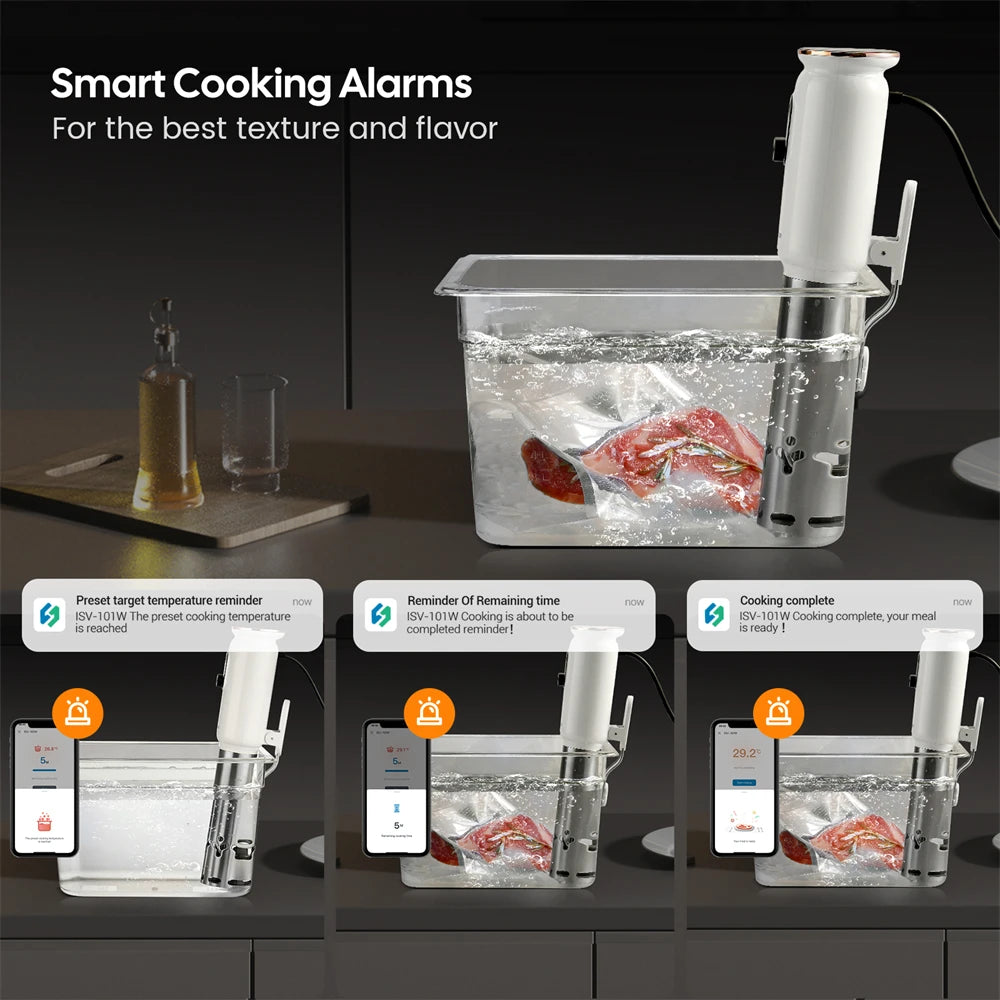 INKBIRD ISV-101W WiFi Sous Vide Cooker, 1000 W, 0,1 ° C Precision, 3D-Heizung, App-Steuerung, USDA-Rezepte, Voralarm, Sicherheitsfunktion