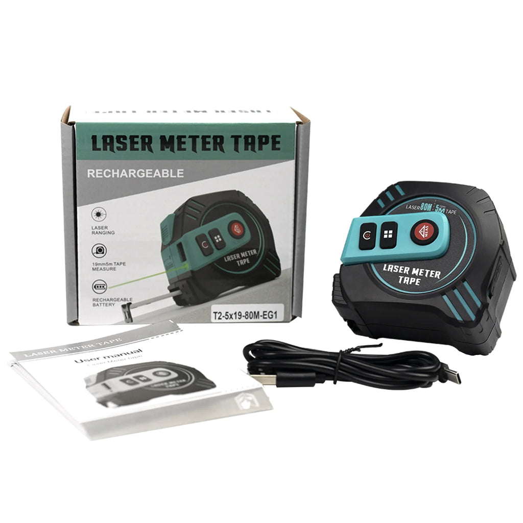 2in1 grüne Laser-Entfernungsmesser 80 m + 5 m Bandlasermaß Multifunktional wiederaufladbar