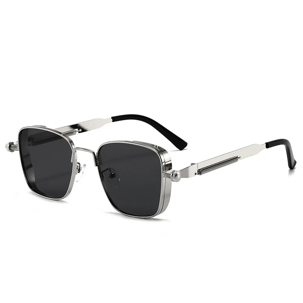Männer Fahren Sonnenbrille Vintage Steampunk Quadratische Sonnenbrille Metallrahmen mit Federscharnieren Frauen Okular Trendige Fahrerbrille