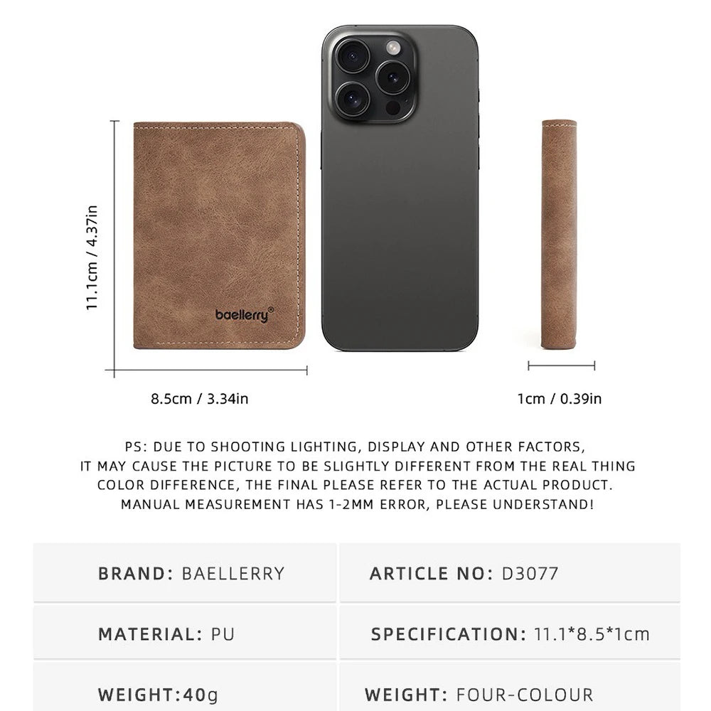 Baellerry-Geldbörse für Herren, PU-Leder, Vordertasche, minimalistische Geldklammer, Reiseutensilien