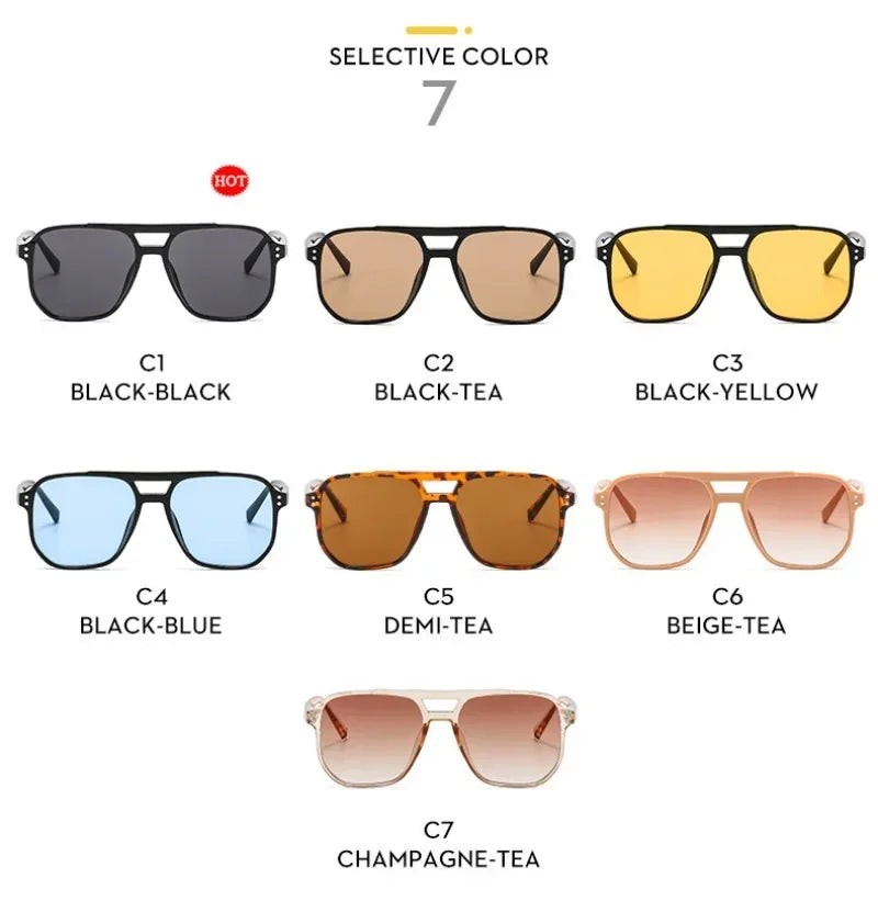 Vintage Quadratische Sonnenbrille für Frauen Männer Dicker Rahmen Doppelte Brücken Brillen Weibliche Chic Polygon Sonnenbrille UV400 Shades