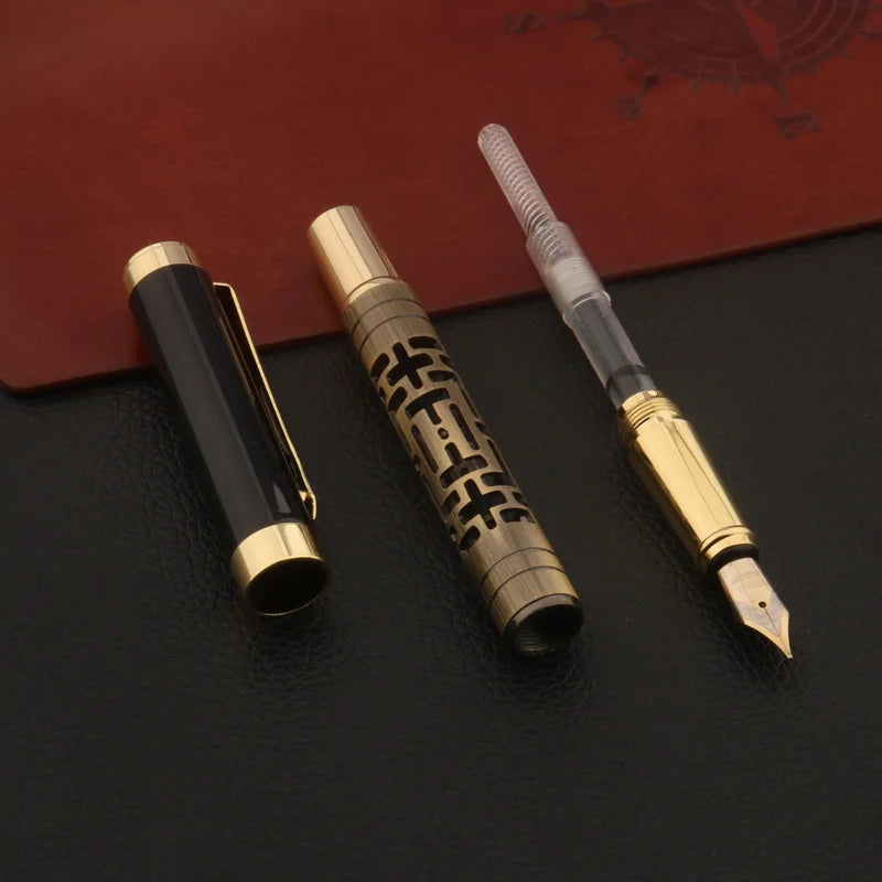 1pc Bronze Füll federhalter aushöhlen m Business Office Schul bedarf schreiben Kalligraphie Stift