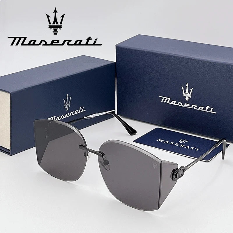 MASERATI Sonnenbrille, neue modische Schutzbrille, stilvolle, ungerahmte Metallrand-Sonnenbrille für Männer und Frauen, coole Pose, trendiges Design 10785