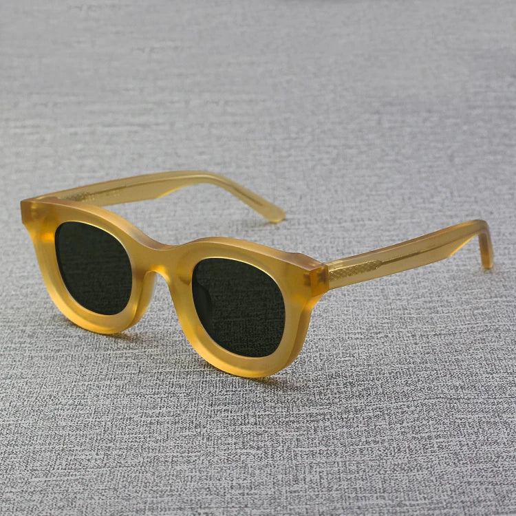 2024 Retro-Sonnenbrille für Damen und Herren, modisch, Acetat, quadratisch, grau, grüner Rahmen, matt gefrostet, UV400, handgefertigte Sonnenbrille