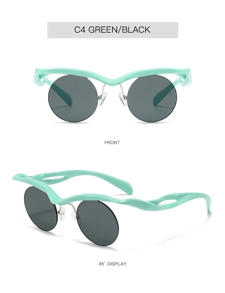 Sonnenbrille für Männer und Frauen, Designer-Mode, speziell geformte Brillen, trendige weibliche runde randlose Outdoor-Accessoire-Brille