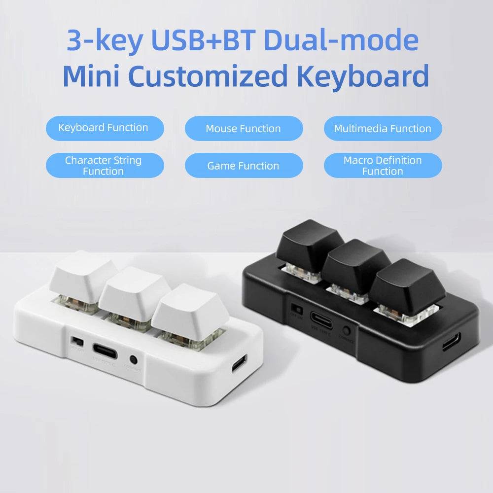 Mk321bt 3-Tasten Mini-Tastatur mit mechanischem blauen Schalter USB BT Dual-Mode-Verbindung für Office-Spiel Multimedia