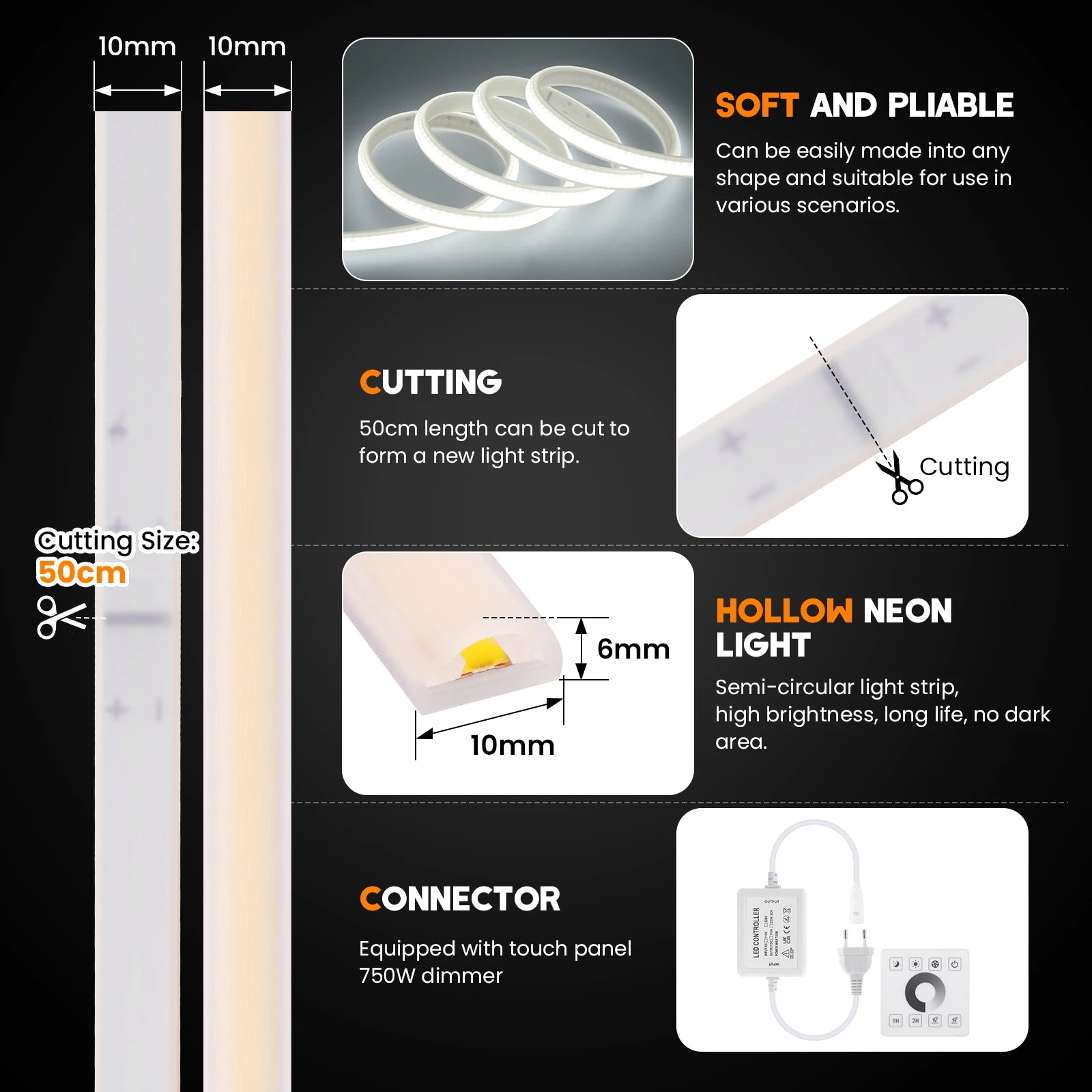 220V Dimmbare Smart COB LED Neon Streifen Licht WiFi/Bluetooth/Wand Touch Kit IP67 288LEDs/M Neon Licht Garten Home Decor 1-35M