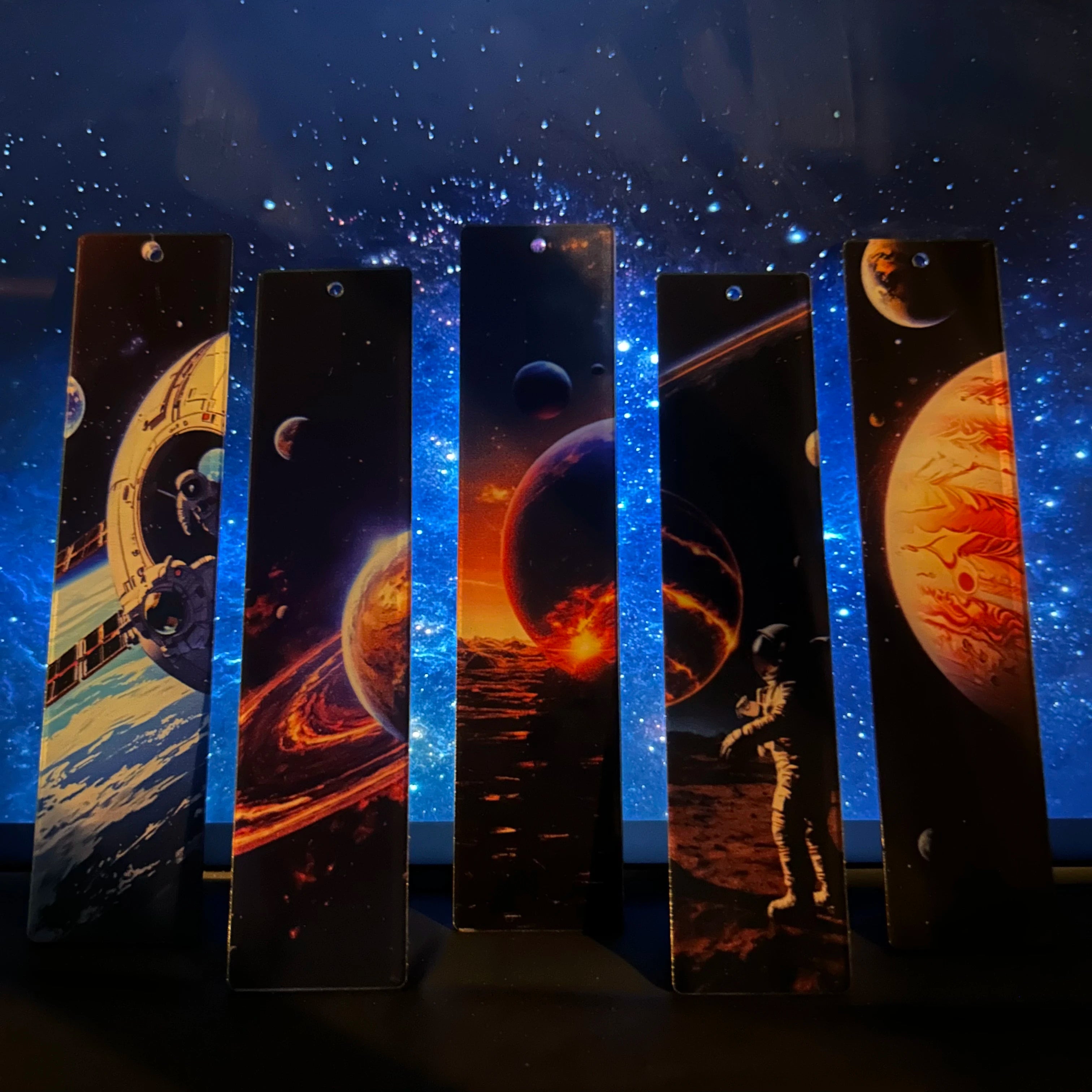 10 Stück Acryl-Lesezeichen für Studenten, Lernbedarf, Schreibwaren, Geschenke, Dekor, Geschenke, Buch, Büro, kosmische Planeten, Astronautenmuster
