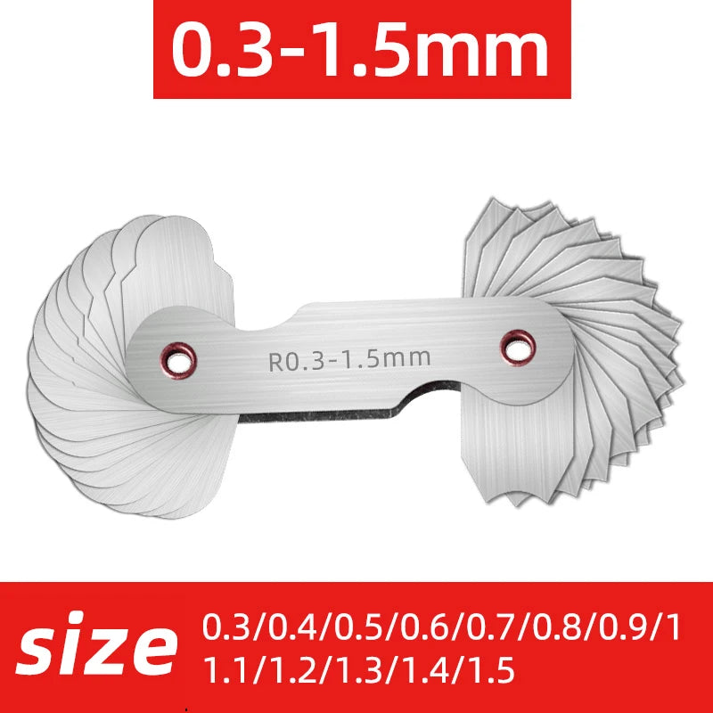 Radiusvorlage R-Messgerät R1-6,5 7-14,5 15-25 26-80 Radius-Messplatte Filetlehre Außen Intern Konkav Konvex Messwerkzeuge