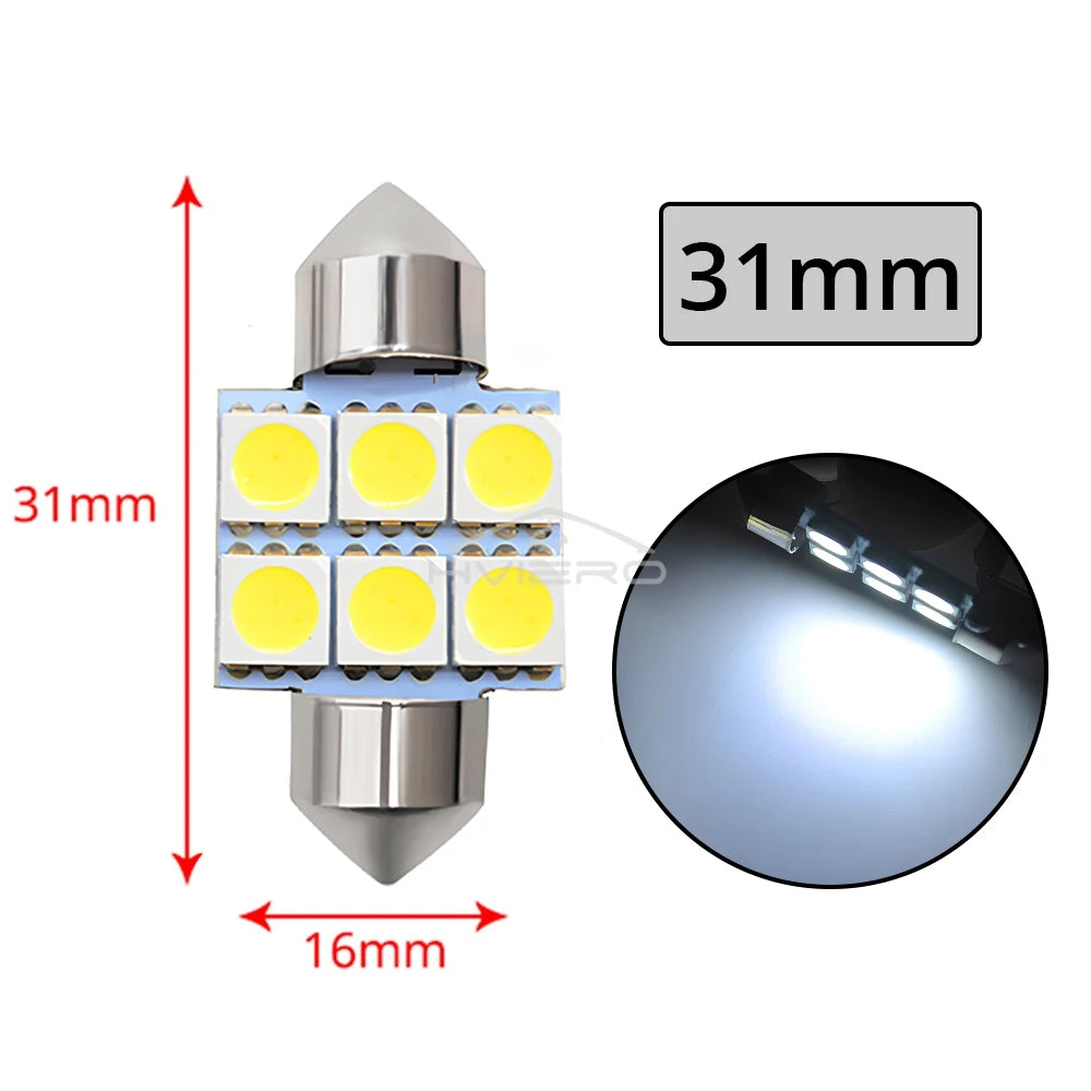 10PCS 5050 6Led DC 12v Weiße Led 31mm 36mm 39mm 41mm C5w C10w innen Girlande Dome Gepäck Lampe Lesen Birne Tür Lesen Beleuchtung