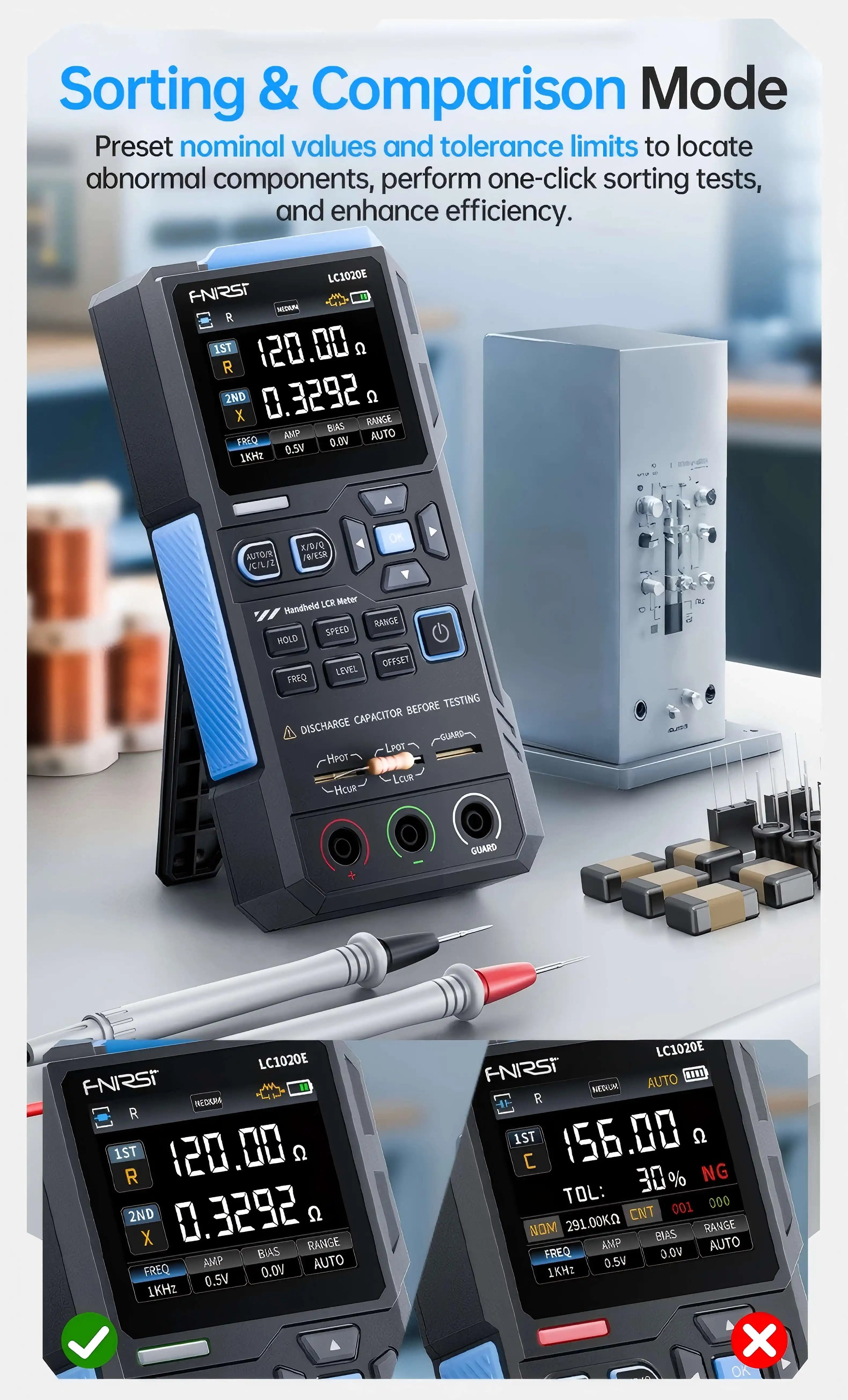 FNIRSI LCR Tester Multimeter Widerstand Induktivität LC1020E Digital Bridge Handheld Praktische Tester Kapazität Kalibrierung