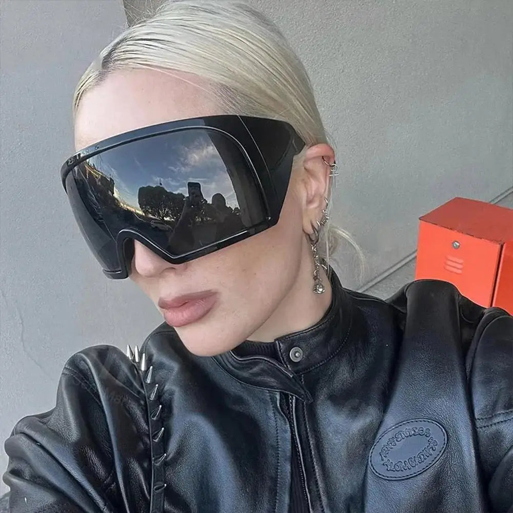 Futuristische Wrap-Around-Sonnenbrille Rave gebogene Linse UV400-Schutz 2000er Brillen übergroße Y2K-Sonnenbrille für Frauen und Männer