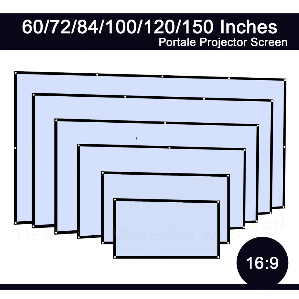Einfache Projektor-Leinwand, tragbare Projektionsvorhang-Tuch, Heimkino, Büro, Outdoor-Film, 60/72/84/100/120/150 Zoll HD-Display