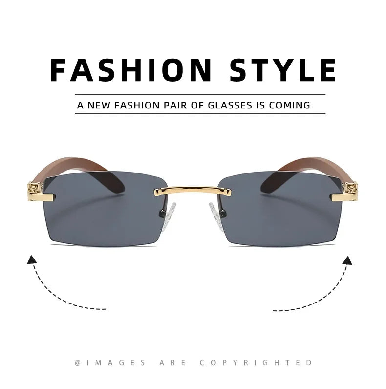 Sonnenbrille Männer Frauen Sonnenbrille Holz Rahmen Randlose Schwarze Brillen Mode Brillen Gafas De Sol