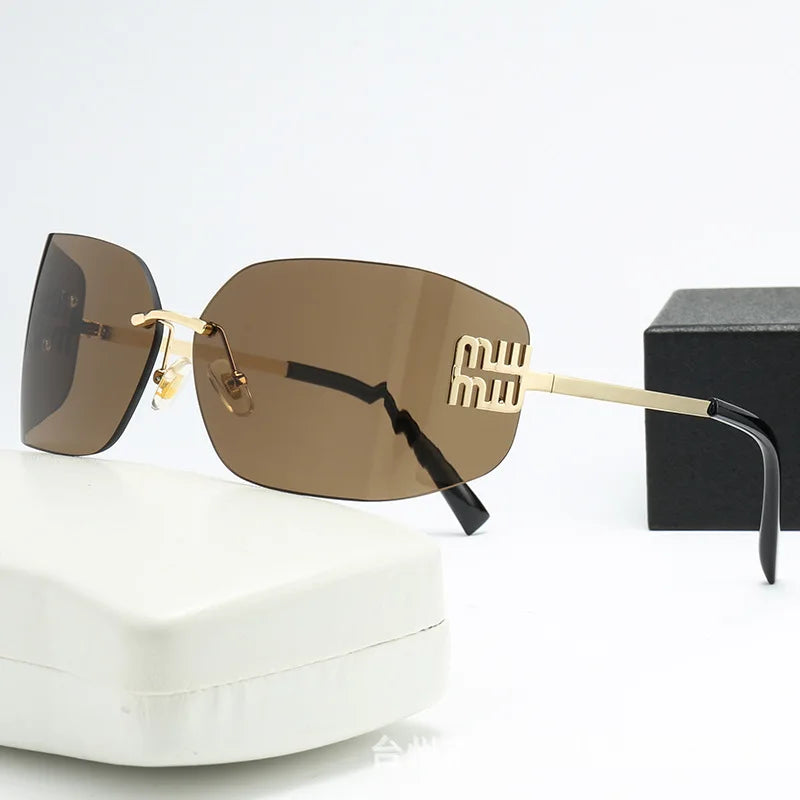 Gebogene einteilige Sonnenbrille, rahmenloses quadratisches Schnittkanten-Design, UV400-Schutz, High-End-Street-Style für Damen