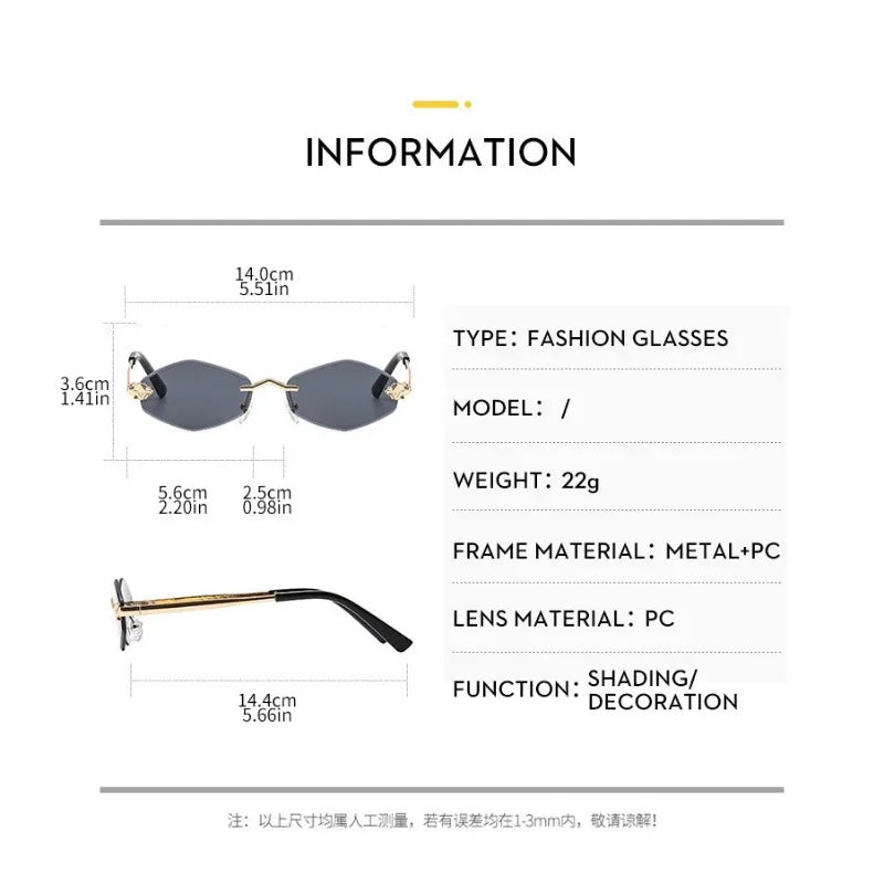 Luxuriöse Polygon-Sonnenbrille für Damen, Hipster, unregelmäßige randlose Sonnenbrille, Damen, kleiner Metallrahmen, Vintage-Rhombus-Brille, Braun