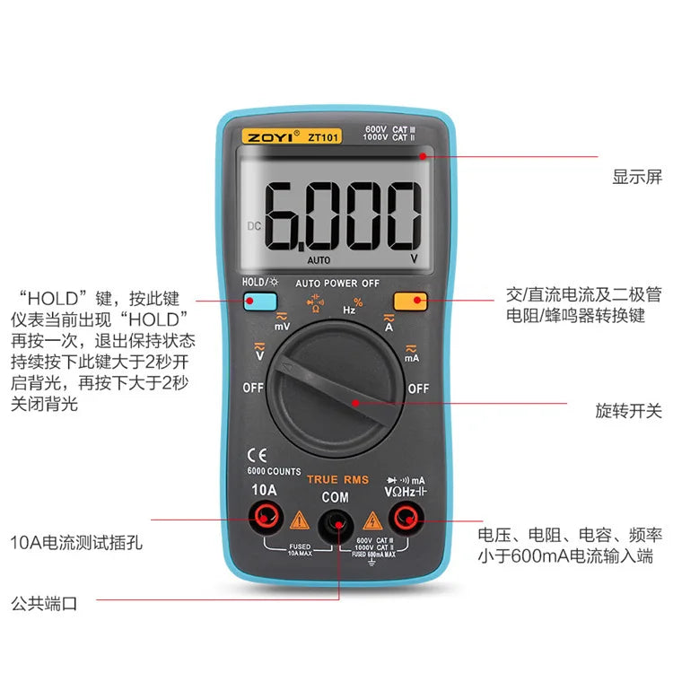 ZOYI Pocket Automatik Range Digitalmultimeter ZT101 Tragbare Taschenuhr, Werkzeugkasten mit Uhr