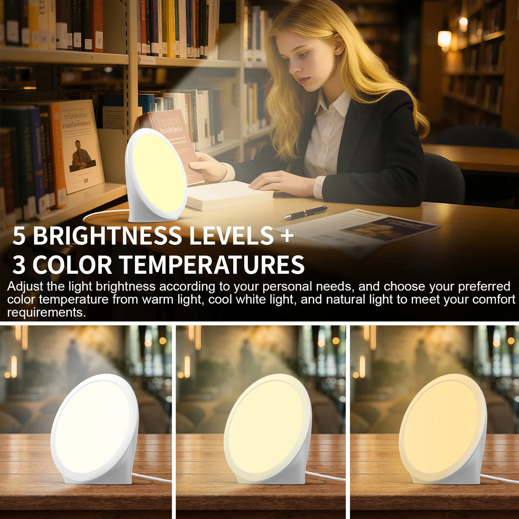 SAD-Lampe, Tageslichtlampe mit 3 Farbtemperaturen, 6 Timer, Speicherfunktion, Touch-Steuerung für Büro/Schreibtisch/Zuhause/Schlaf