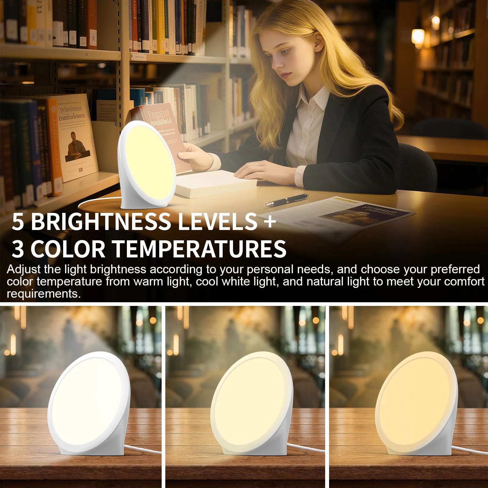 SAD-Lampe, Tageslichtlampe mit 3 Farbtemperaturen, 6 Timer, Speicherfunktion, Touch-Steuerung für Büro/Schreibtisch/Zuhause/Schlaf
