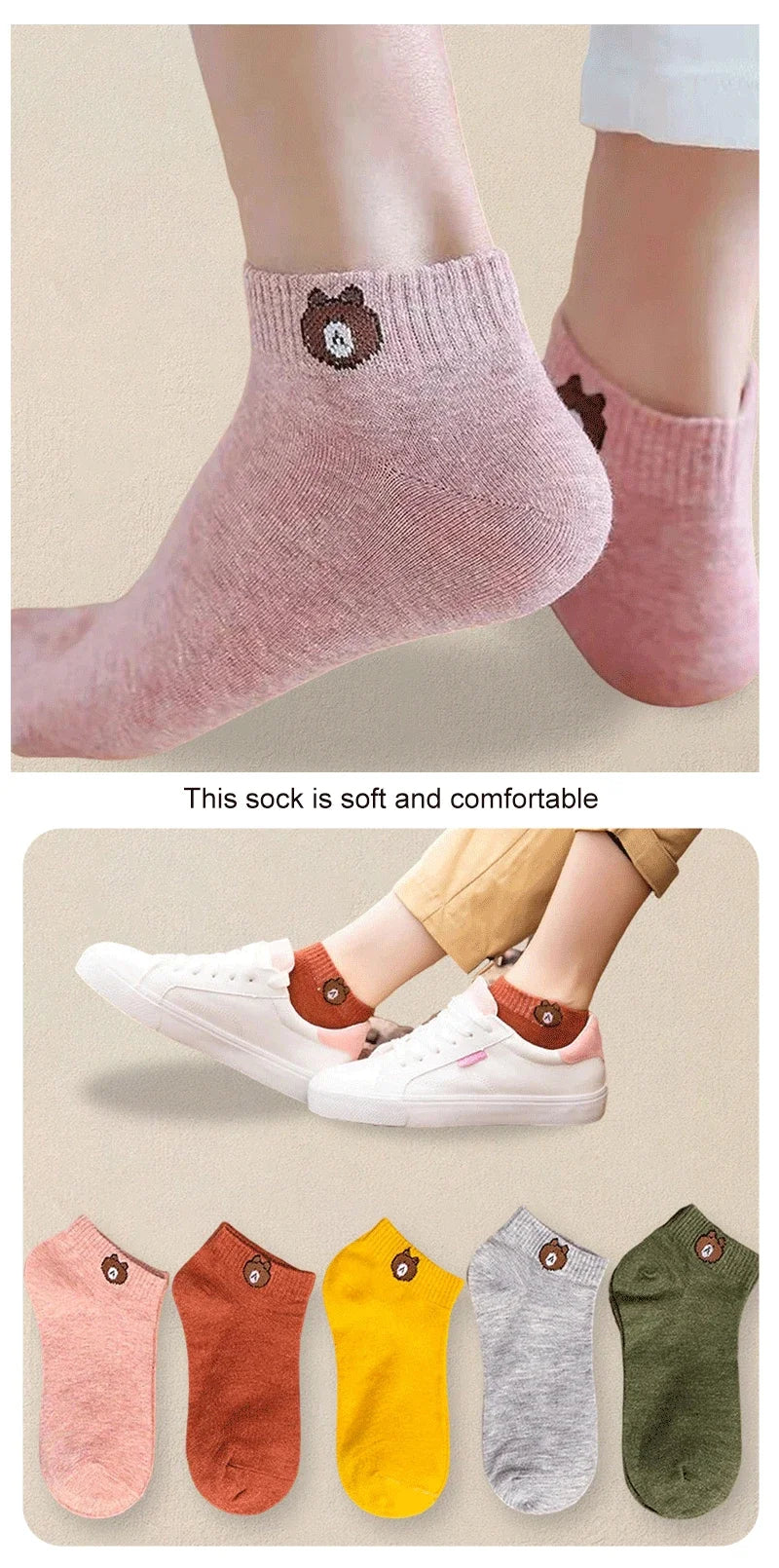 10 Paar Damen-Socken mit Cartoon-Muster, trendige und modische, vielseitige Socken, leichte, atmungsaktive, bequeme Freizeitsocken