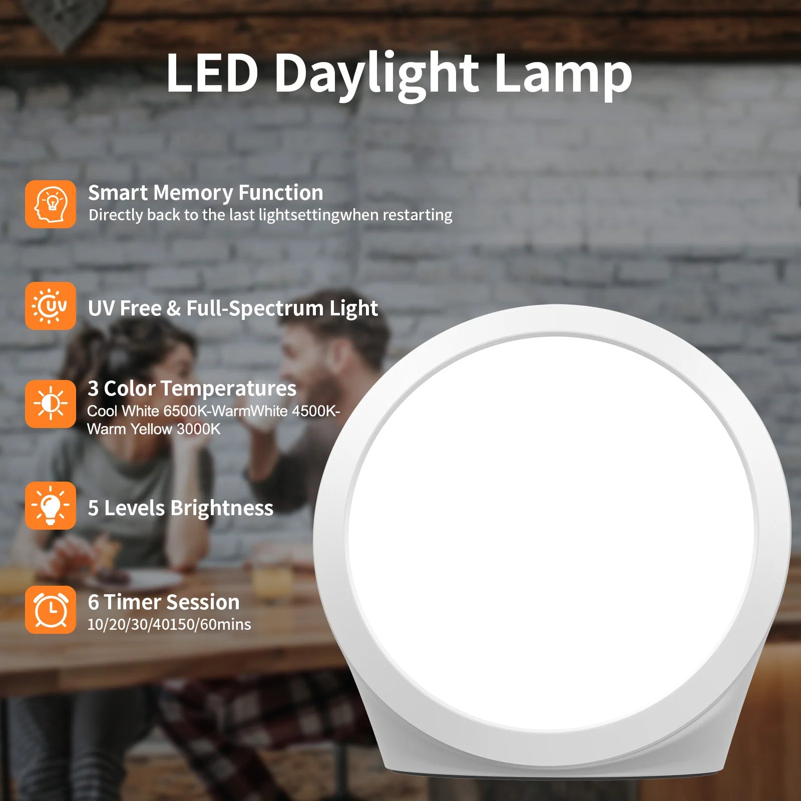 SAD-Lampe, Tageslichtlampe mit 3 Farbtemperaturen, 6 Timer, Speicherfunktion, Touch-Steuerung für Büro/Schreibtisch/Zuhause/Schlaf