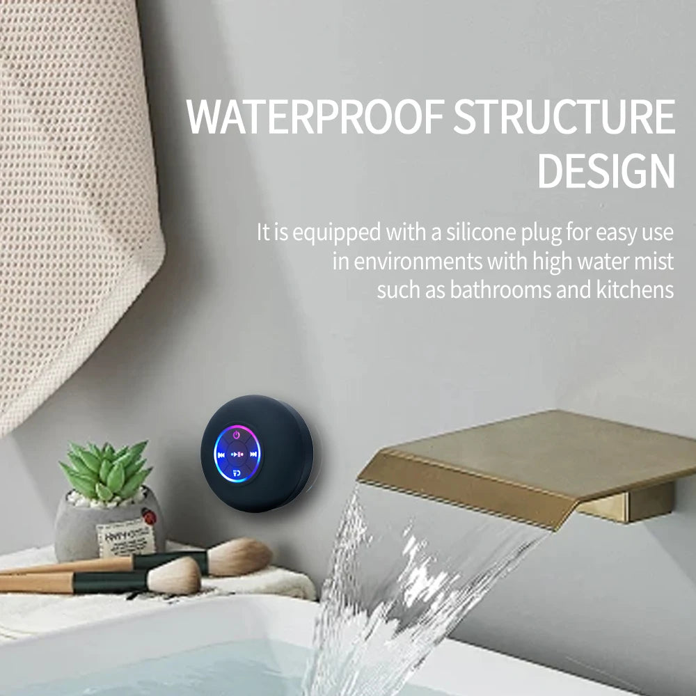 Tragbarer kabelloser Bluetooth-Lautsprecher, LED-Licht, IPX4, wasserdichter Lautsprecher, Badezimmer im Freien, großer Saugnapf, Stereo-Soundbox
