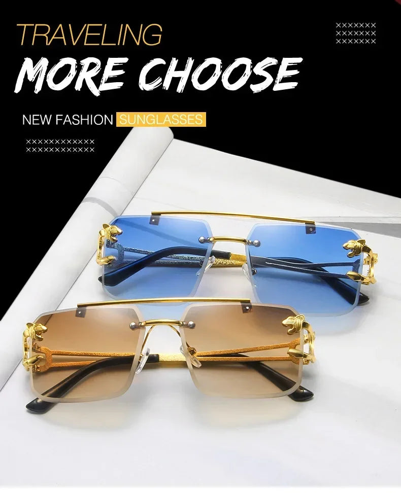 Sonnenbrille Herren Mode Randlose Sonnenbrille Shades Objektiv Damen Rahmenlose Brillen
