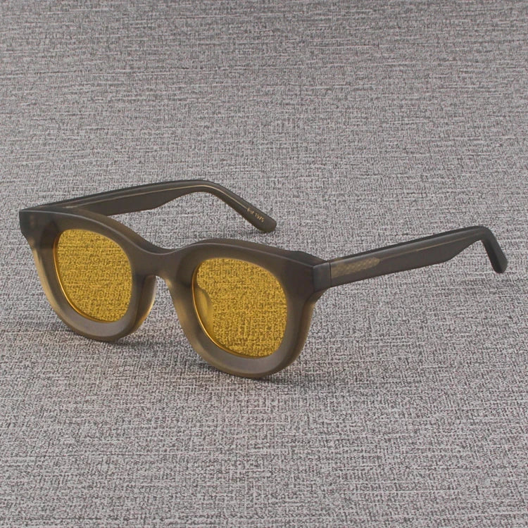2024 Retro-Sonnenbrille für Damen und Herren, modisch, Acetat, quadratisch, grau, grüner Rahmen, matt gefrostet, UV400, handgefertigte Sonnenbrille