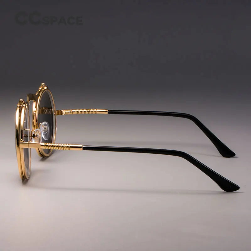 3057 STEAMPUNK Retro Runde Flip Sonnenbrille Männer Frauen Metall Zwei Paar Gläser KREIS SONNENBRILLE UV400