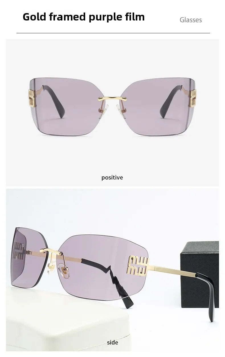 Gebogene einteilige Sonnenbrille, rahmenloses quadratisches Schnittkanten-Design, UV400-Schutz, High-End-Street-Style für Damen