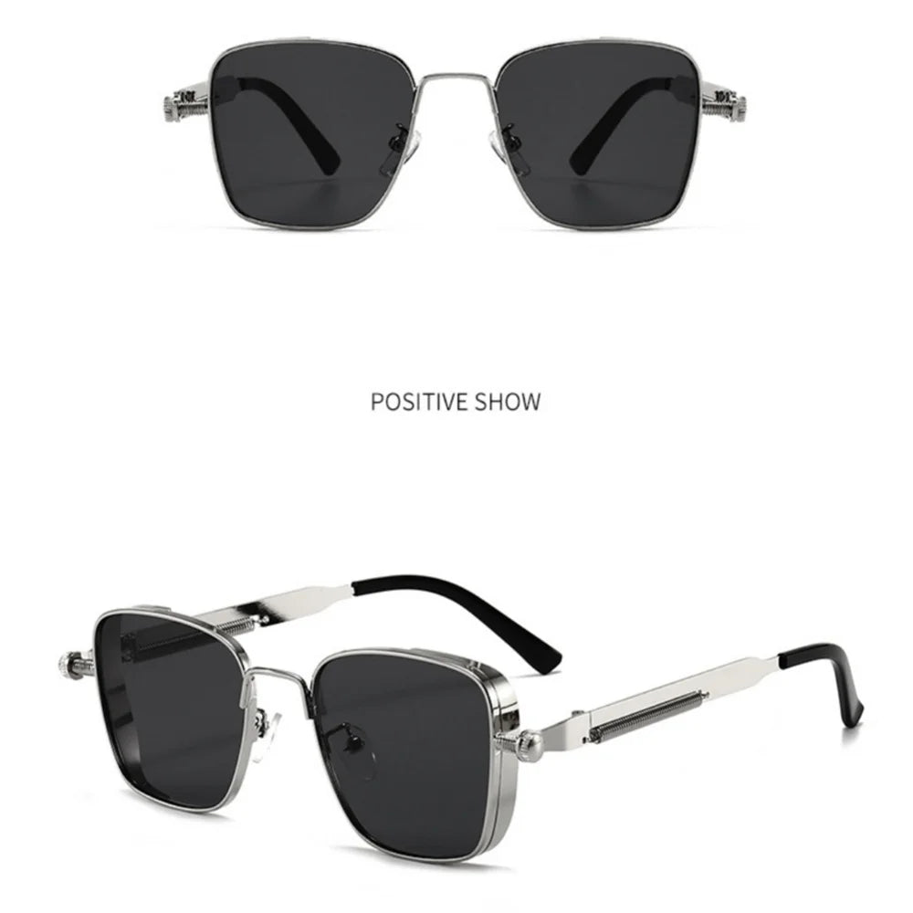 Männer Fahren Sonnenbrille Vintage Steampunk Quadratische Sonnenbrille Metallrahmen mit Federscharnieren Frauen Okular Trendige Fahrerbrille
