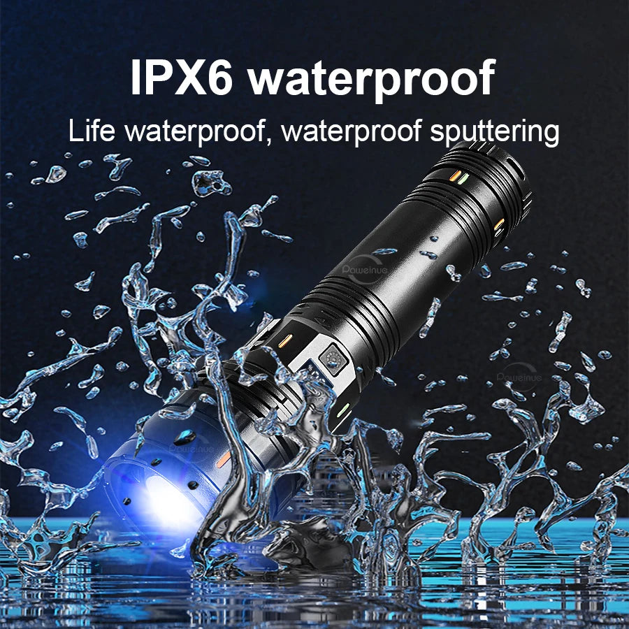 100000000LM Ultrahelle 15000 mAh USB C wiederaufladbare Taschenlampe Hochleistungs-Taschenlampen Wasserdichte Camping-Laterne Digitalanzeige