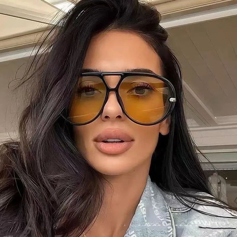 Wandern 2 stücke Übergroßen Pilot Oval Rahmen Anti Licht Gläser Frauen Punk Stil Vintage Doppel Strahl Shades Für Dame Outdoor brillen