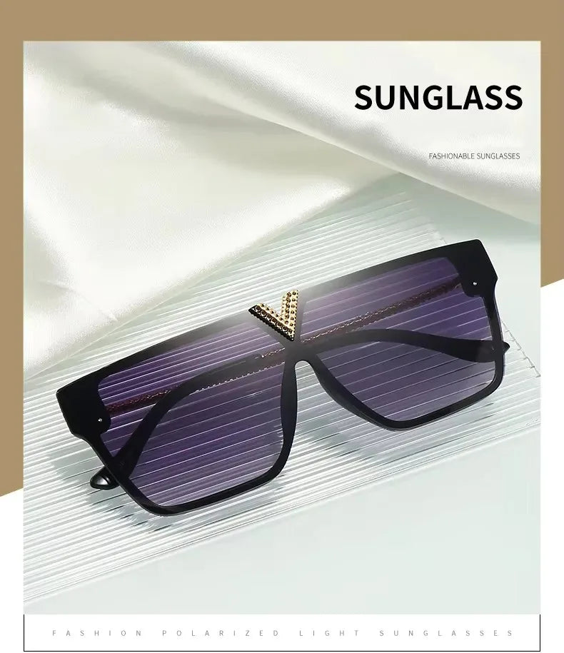 Sonnenbrille mit Buchstabe V für Damen und Herren, quadratischer Rahmen, zum Fahren, beliebter UV-Schutz, schwarze Sonnenbrille, Markendesign, berühmte Brillen 2025,