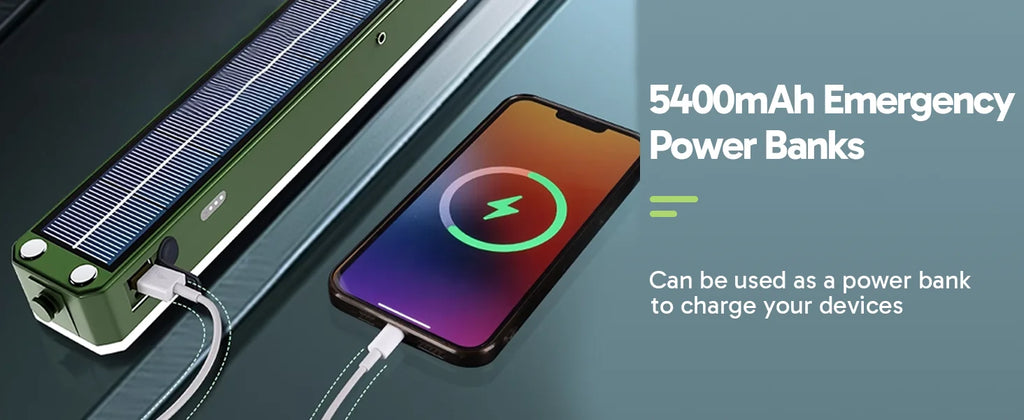 Solar-Campinglaterne – 5400 mAh Powerbank, 2500 lm, IPX5 wasserdicht, 4 Modi und magnetischer Haken – tragbare Camping-Lichtleiste für Zelt
