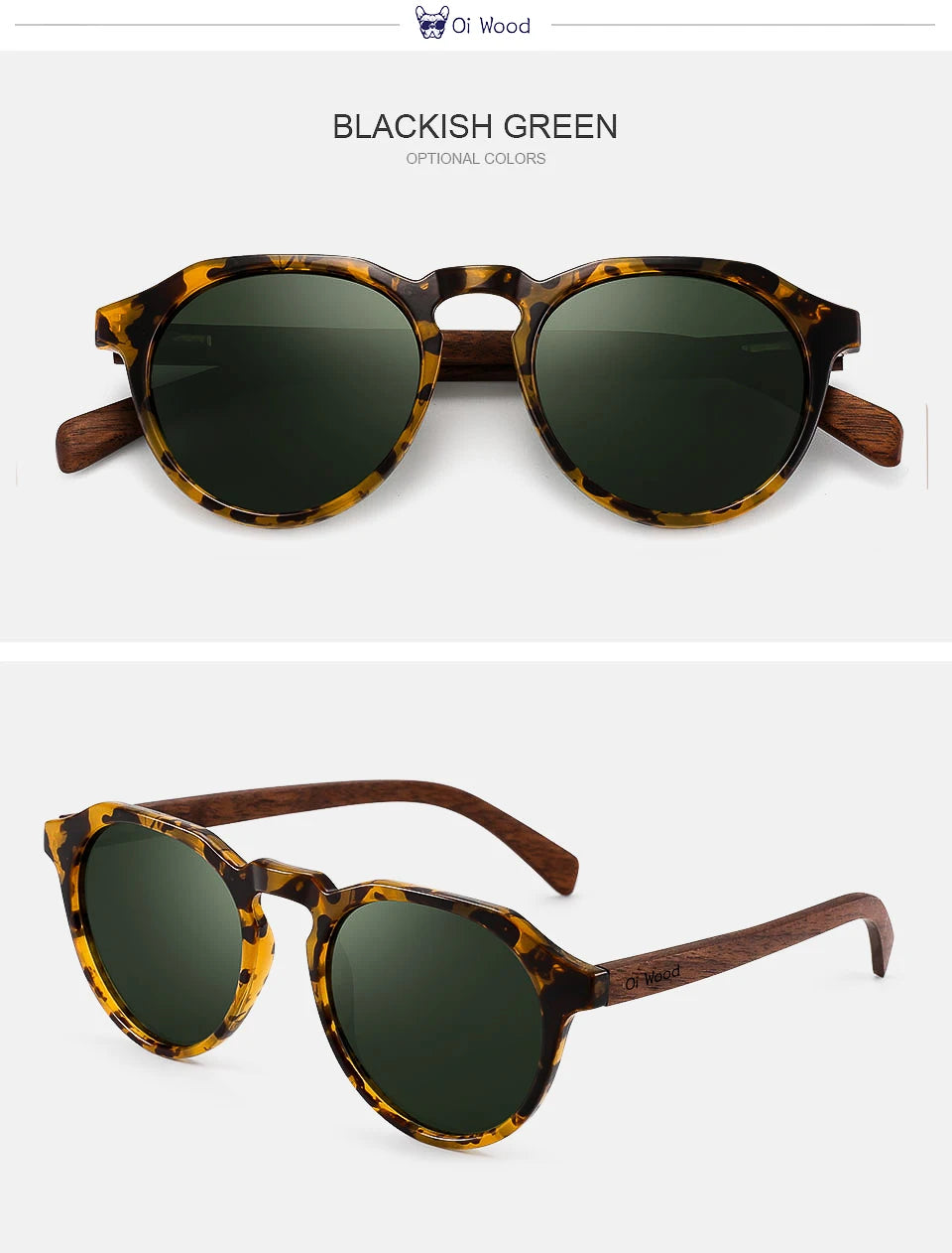 Oi Wood Sonnenbrille Damen Herren Sonnenbrille Walnussholz Runde Brille Rote LinseTortoise Shell Rahmen