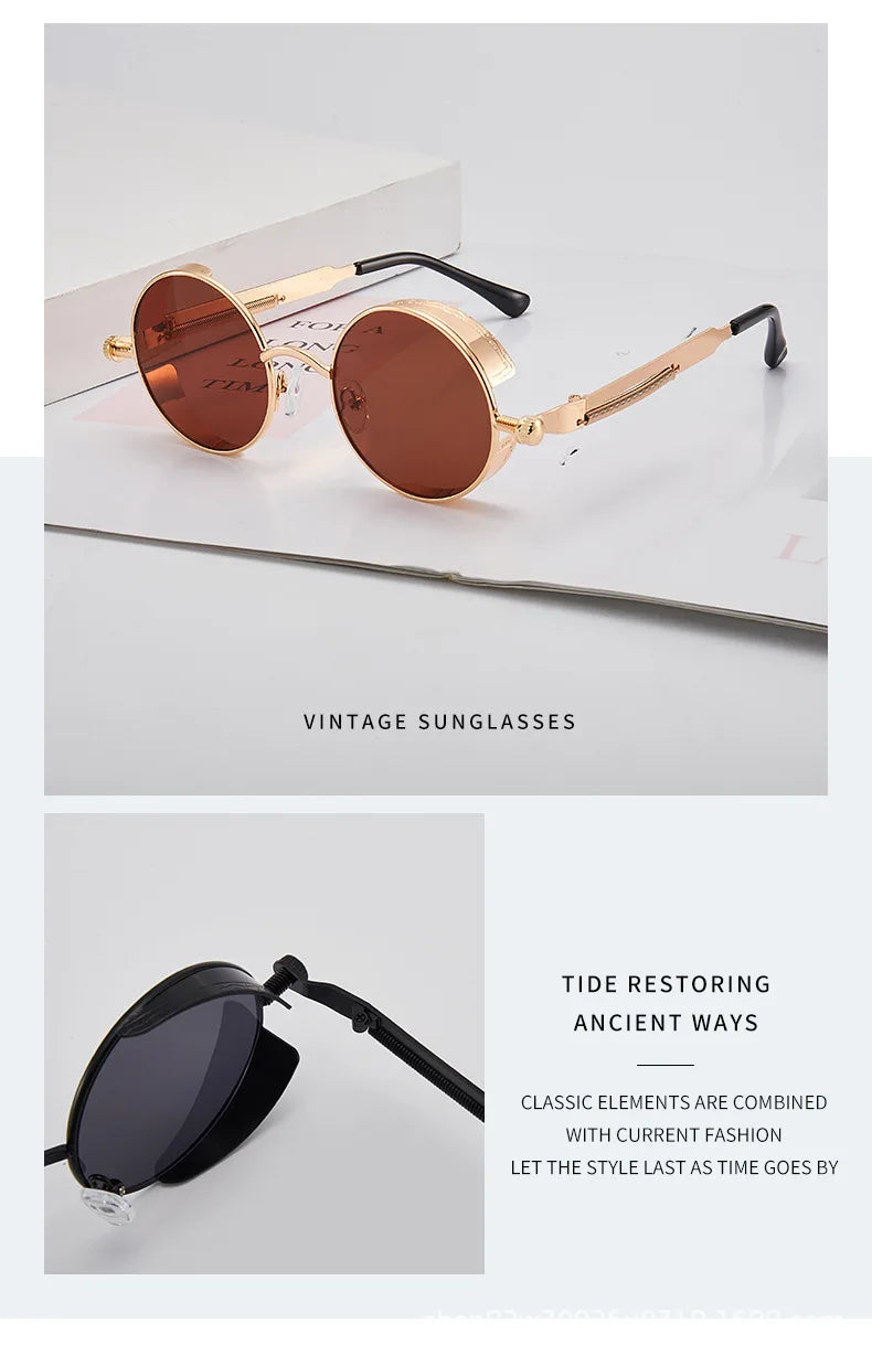 Klassische Steampunk Sonnenbrille Männer Frauen Retro Gothic Runde Herren Sonnenbrille Mode Punk Party Fahr schirme Lunette de Soleil