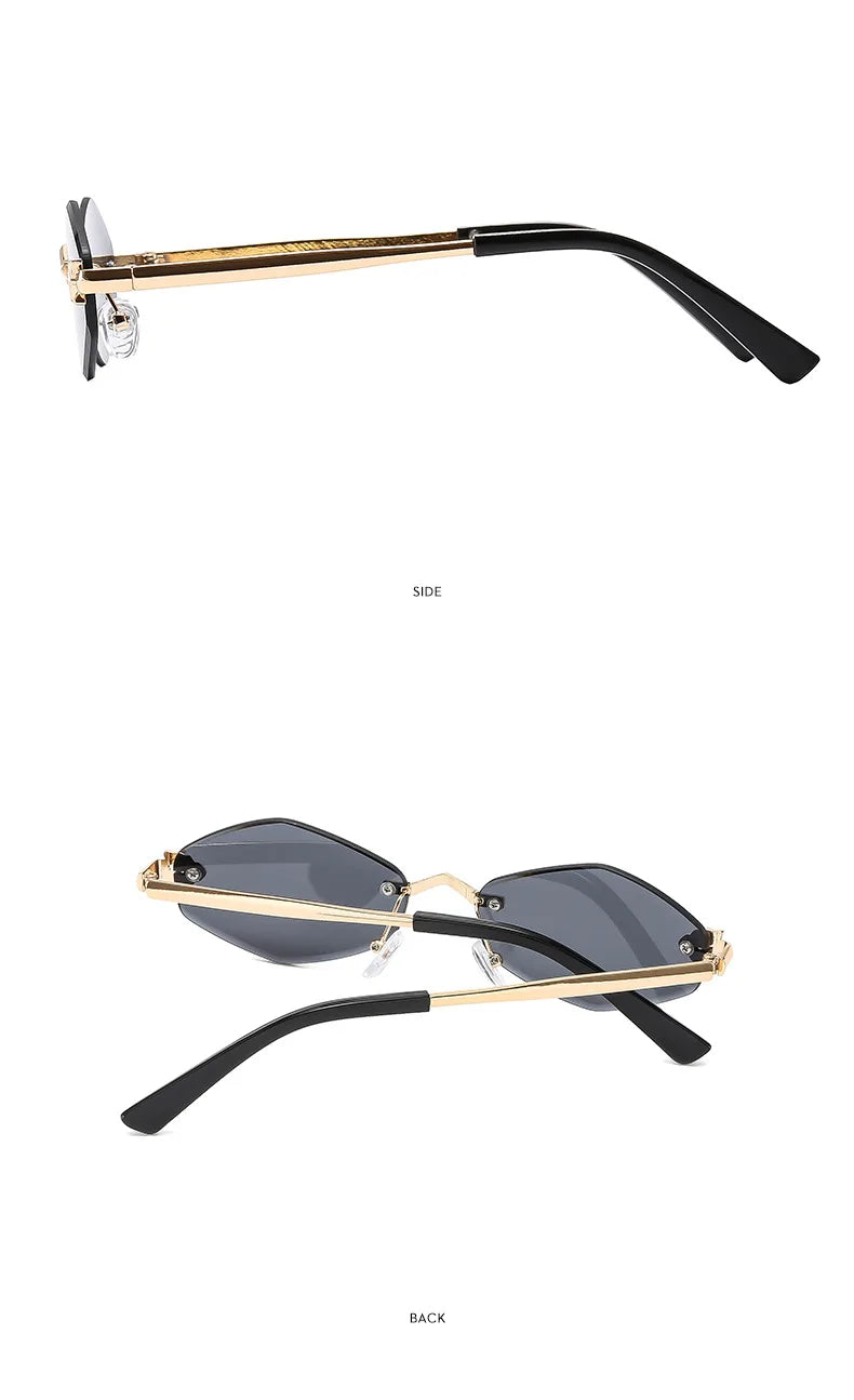Luxuriöse Polygon-Sonnenbrille für Damen, Hipster, unregelmäßige randlose Sonnenbrille, Damen, kleiner Metallrahmen, Vintage-Rhombus-Brille, Braun