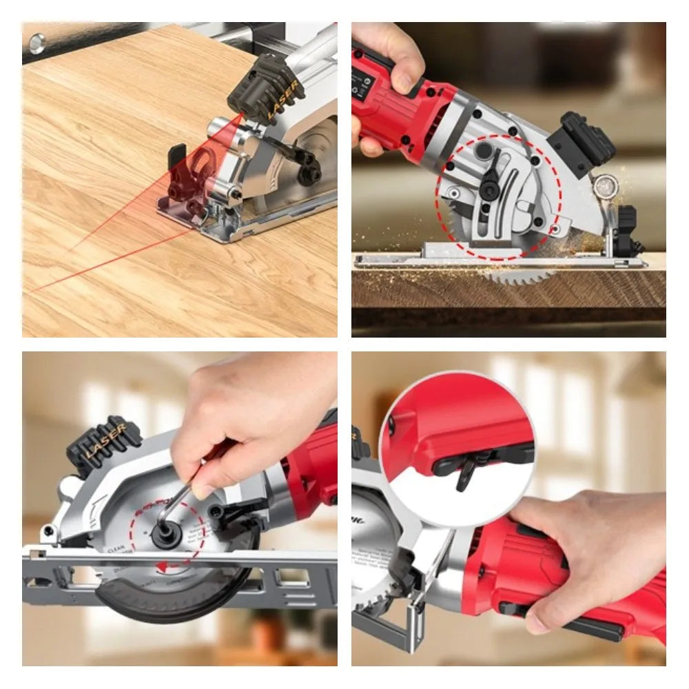 Kreissäge Mini-Kreissäge mit Laserblättern zum Schneiden von Holz-PVC-Rohren 580 W 115 mm Mini-Kreissäge 24 und 48 Zähne Klingenführung