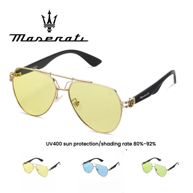 MASERATI Sonnenbrille, neue modische Schutzbrille, stilvolle, ungerahmte Metallrand-Sonnenbrille für Männer und Frauen, coole Pose, trendiges Design 10785