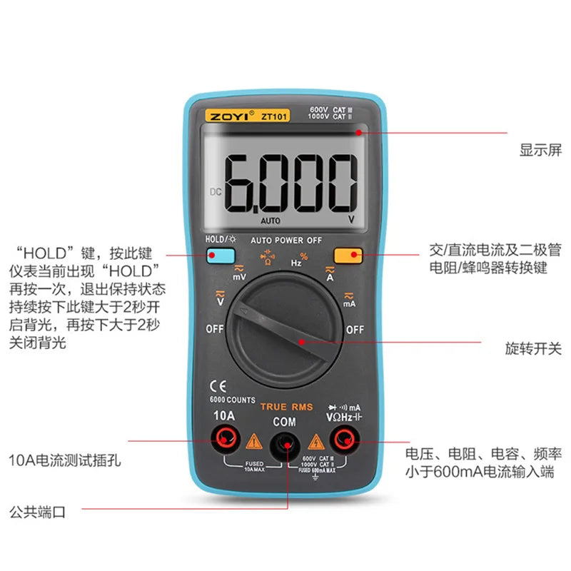 ZOYI Pocket Automatik Range Digitalmultimeter ZT101 Tragbare Taschenuhr, Werkzeugkasten mit Uhr