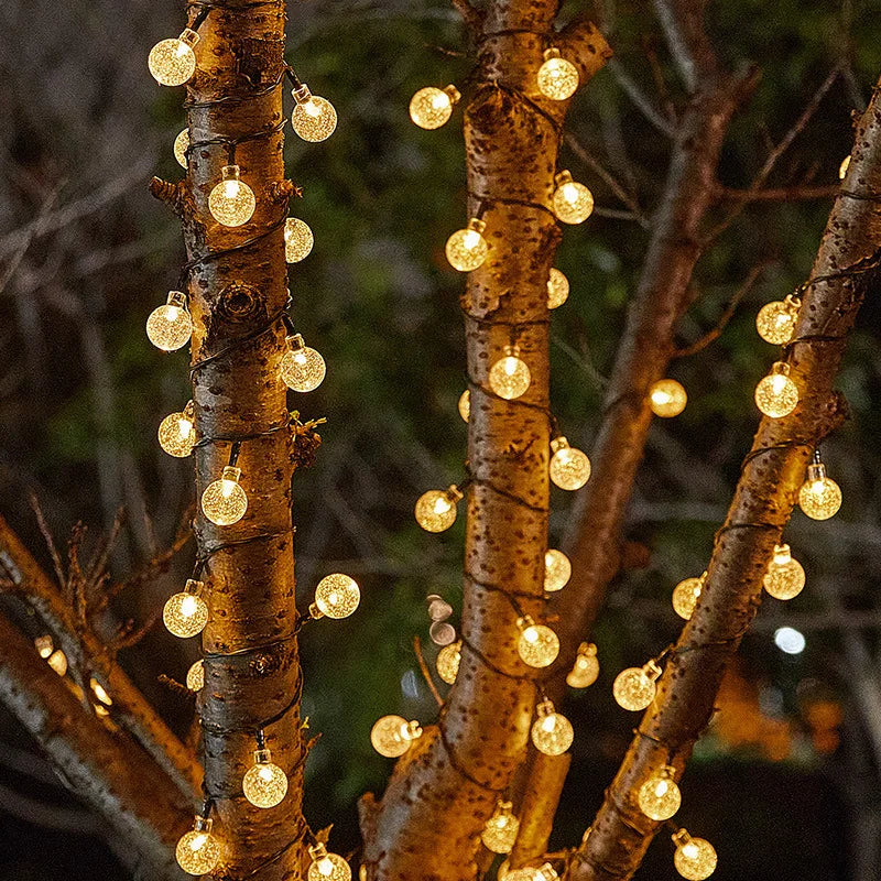 20-100LED Kristallkugel LED Solar Außenleuchte String Fairy Light Weihnachtskranz Garten Terrasse Party Außendekoration