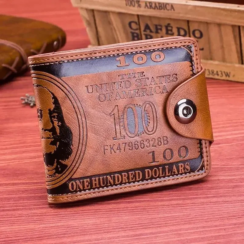 Herren-Geldbörsen mit 100-US-Dollar-Muster, Haspe, männliche Leder-Geldbörse mit Reißverschluss, Kartenhalter, Münzfach, Geldbörse, Cartera Homme
