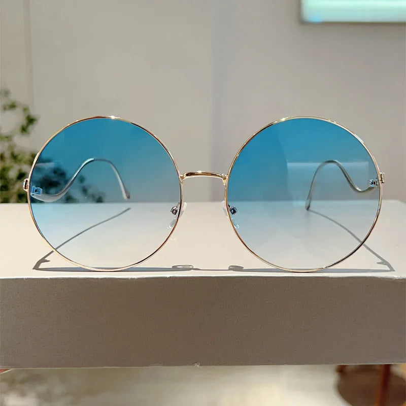 Übergroße runde Sonnenbrille für Damen, neue Mode, Vintage-Stil, Farbverlauf, Retro, trendig, luxuriös, stilvolles Design